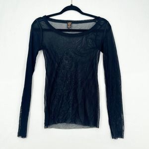 Jean Paul Gaultier Soleil Womens Swoop Neck Long Sleeve Sheer Mesh Shirt S